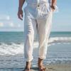 Men's Plain Linen Summer Drawstring Outdoor Casual Beach Trousers