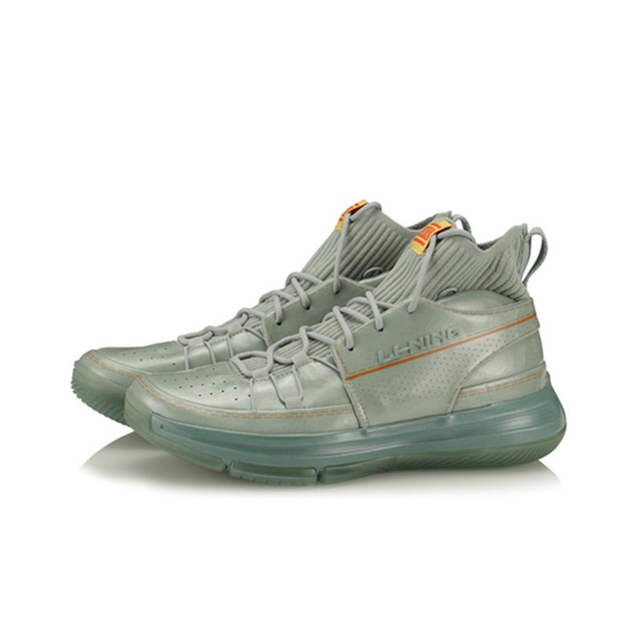 Li Ning 937 Rebirth High-Top Retro Basketball Shoes Men Sneakers Water Gray Green AGBQ027-3