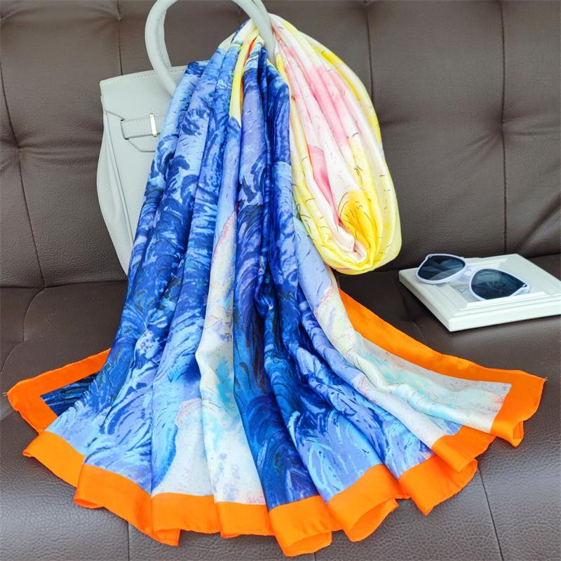 180*90cm muffler fashion Luxury Brand Scarf Women New Style Fashion Color Matching Print Silk Lady Popular Headcloth Beach Shawl