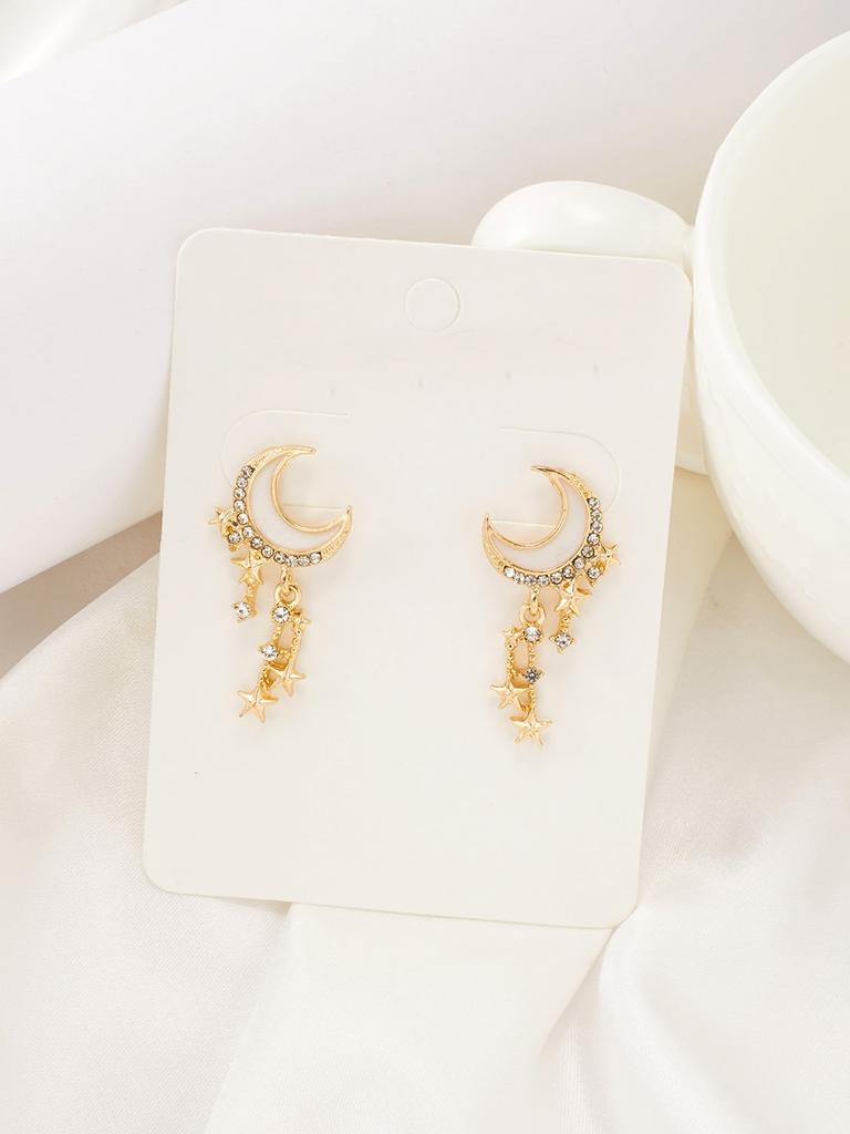 One pair of rhinestone moon and star decoration pendant earrings suitable for daily wear and party