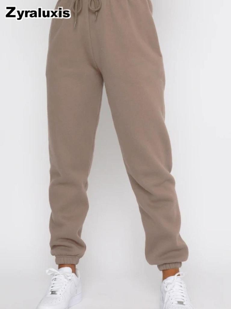 Women's Fall Winter Casual Solid Color Fleece Lined Long Sleeve Pants