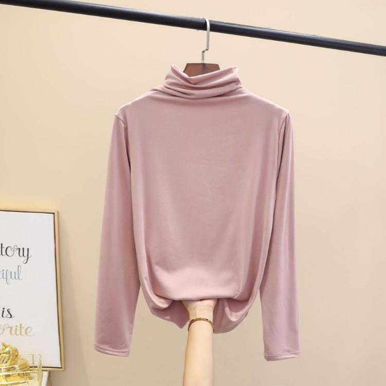 Ladies Winter Tops Women Slim Fit Long Sleeve Thick Tshirt Semi High Neck Underwear for Autumn