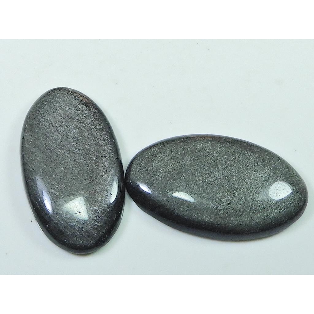 40-40MM AAA Obsidian Argintiu Piatră Ovală 2 Buc Cabochon Piatră Prețioasă Liberă 82Cts. SK-4120