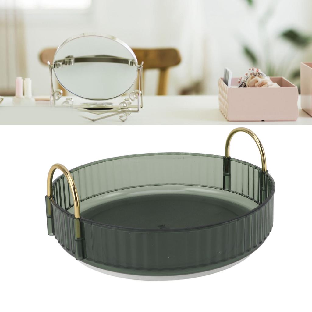 Round Storage Tray 360 Degree Rotating Waterproof Clear Desktop Display Tray with Dual Handles for Bedroom Bathroom