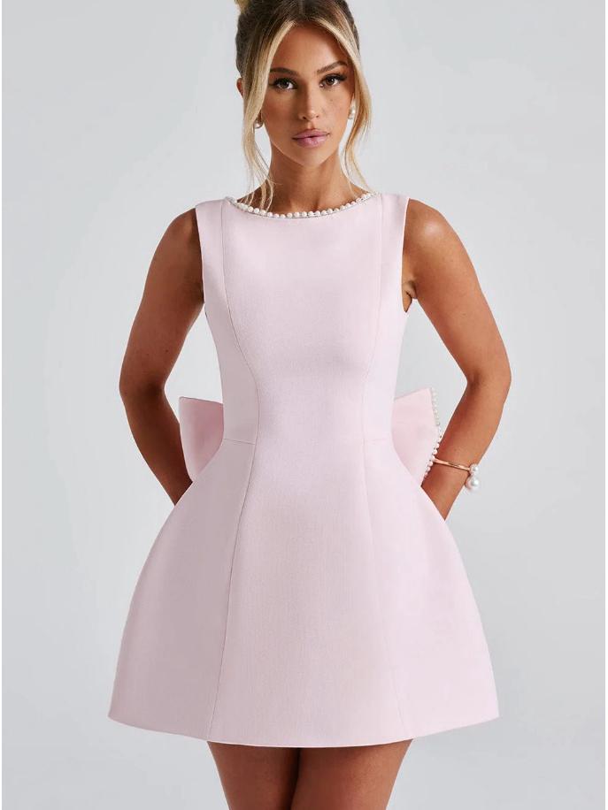 Women's Summer Pearl Bow A-Line Fashion Slim Dress