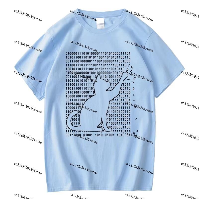Creative Binary Cat Pattern Shortsleeve Tshirt Casual Comfortable Round Neck Top Unisex Trendy Halfsleeve