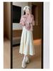 2025 New Women's High Waist Knitted A-line Pleated Midi Skirt for Autumn/Winter
