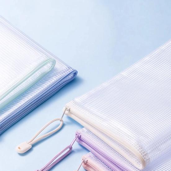 5 Pcs Mesh Zipper Bag A4 Letter Size Document Pouch Clear Plastic Waterproof Mesh Bag for Office School Travel