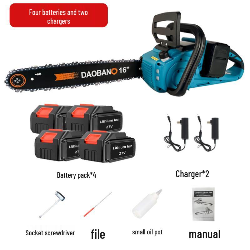 16-Inch Brushless Cordless Electric Chainsaw - Rechargeable Lithium Battery Powered Saw for Woodworking and Logging.