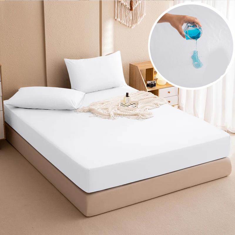 Wasserdichtes Spannbettlaken in Blindbox, Verfügbare Größen, Zufällige Farbe, Verdickt, Einfarbig gewaschene Baumwolle Einzelbettlaken Rutschfester Bettschutz