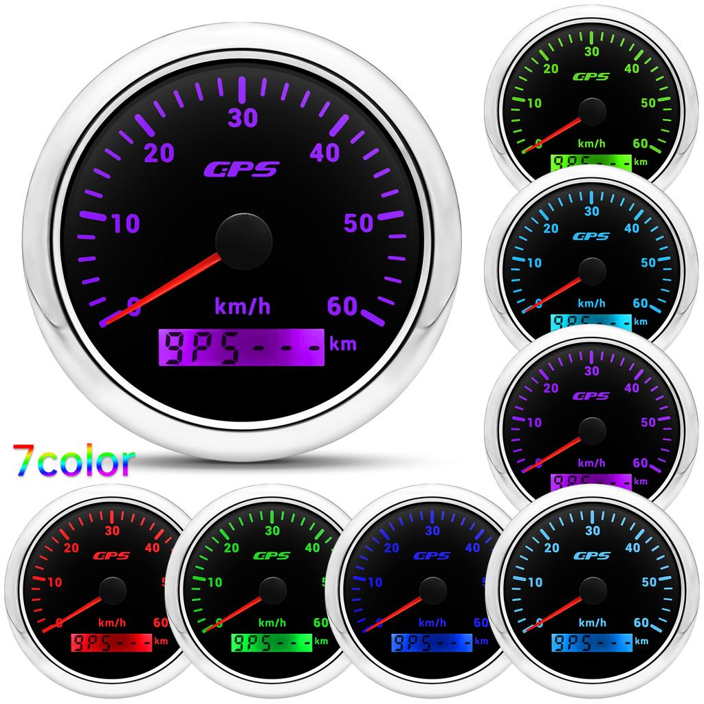 85MM GPS Speedometer Gauge 60/120/200KMH 7 Color Light with GPS Antenna Waterproof Motorcycle Boat Car Truck Speed Gauge Meter