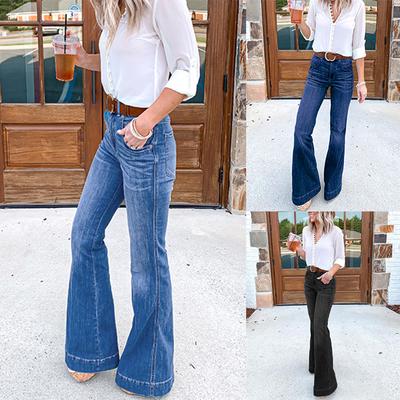 Kadın Yüksek Bel Geniş Paça Kot Pantolon Streç İnce Pantolon Uzunluğu Kot Pantolon