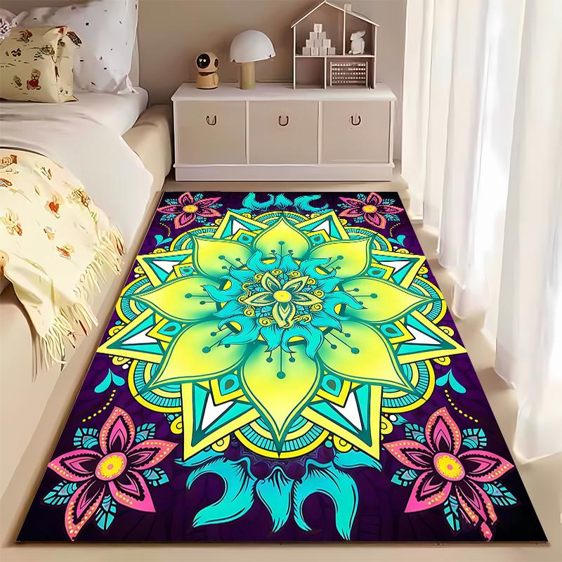 Colorful Mandala Carpet with Floral Patterns and Abstract Design Suitable for Use As an Anti-slip for Living Room Bedroom Sofas