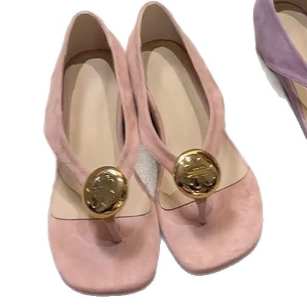 Fashion Inside Heightened Fashion Metal Round Buckle Clip-toe Sandals Women's Summer New Soft-soled Herringbone Sandals and Slippers