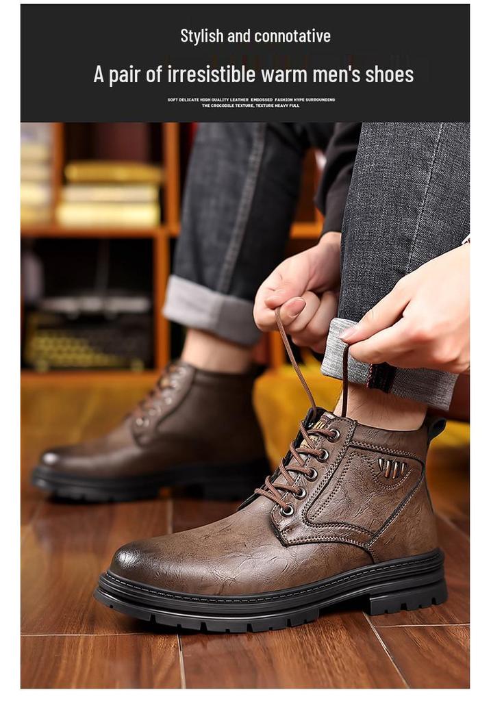 Herren High-Top Winterstiefel aus echtem Leder mit Wollfutter und Samt-Wärme