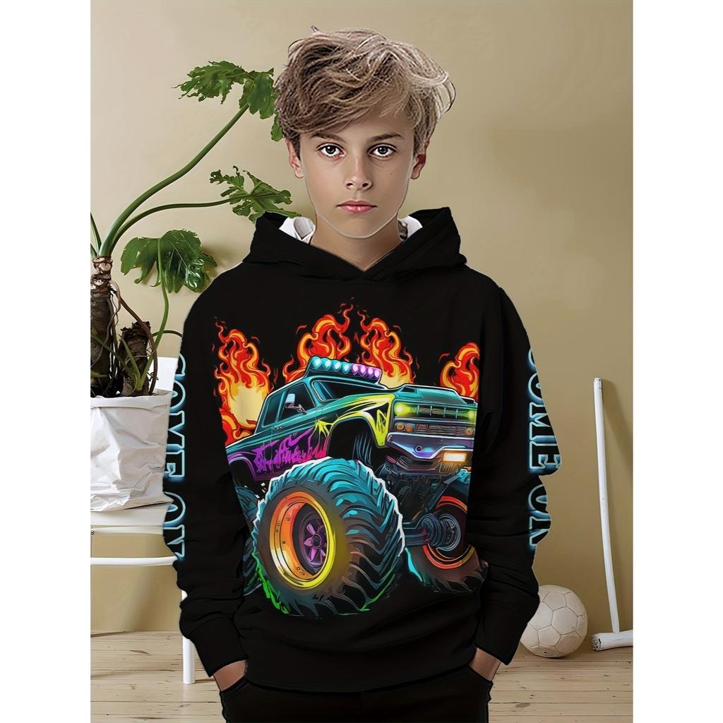 Fashionable Boy's Cool Colorful Car Pattern Digital Fun Print Casual Outdoor Comfortable Top