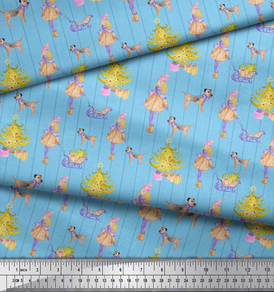 Soimoi Блакитна японська креп-атласна тканина для жінок, подарункова коробка та ялинка Різдвяний принт на метри 42 дюйми