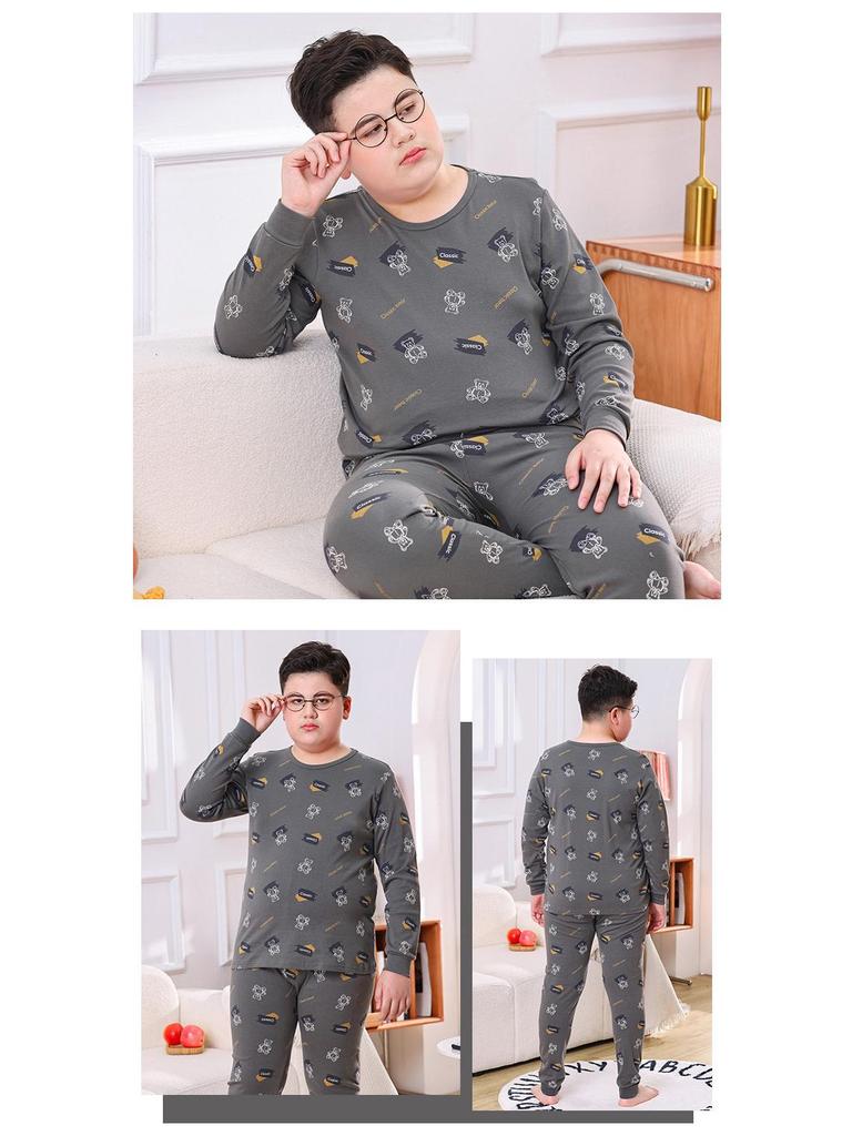 Kids' Pure Cotton Pajama Set: Warm Long-Sleeve Tops & Pants for Boys & Girls - Autumn & Winter