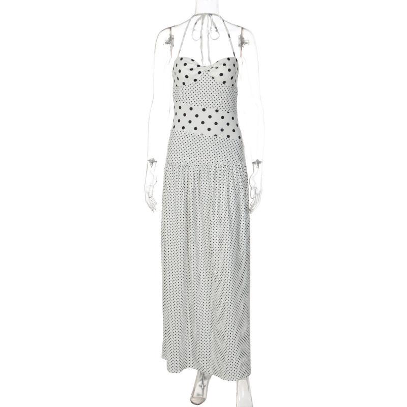 2026 summer new women s clothing sexy neck hanging polka dot retro pleated temperament polka dot dress S