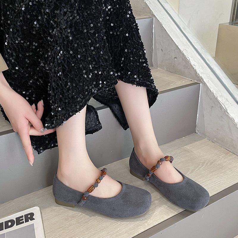 Skirt Mary Jane Shoes with 2025 Shallow Single Shoes Women's New Beaded Gentle National Style Flat Autumn Beanie Shoes No