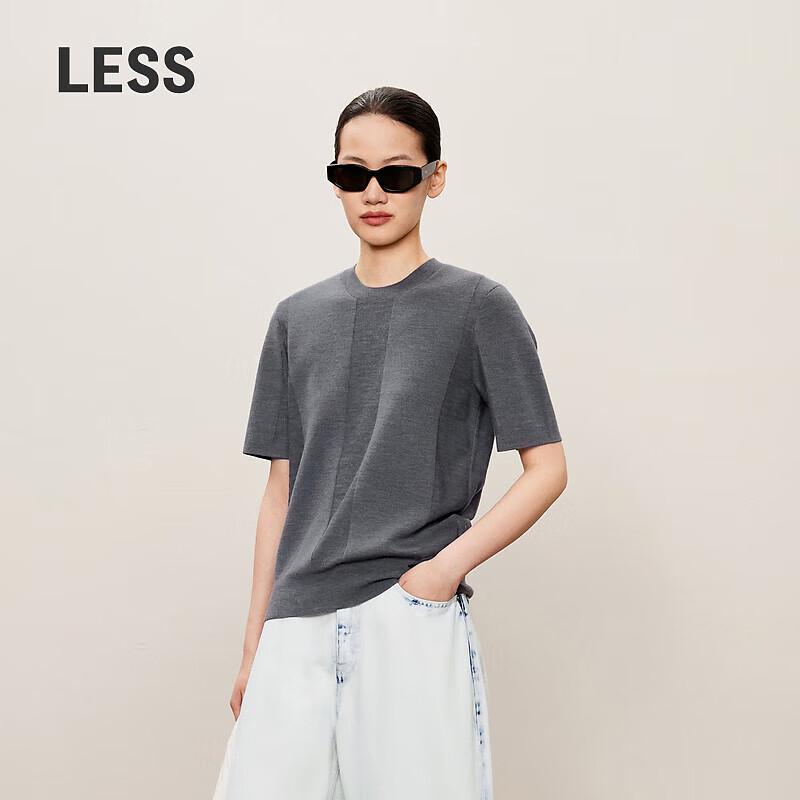 LESS Women s Round Neck Short Sleeve Wool Blend Sweater S