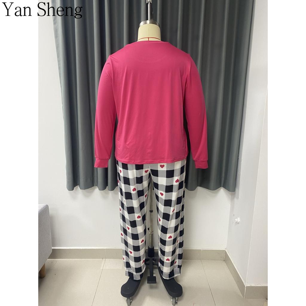 Women Pajama Set, Plus Size Milk Silk Long Sleeve Pants Set Letter Print Casual Home Loungewear For Spring Autumn