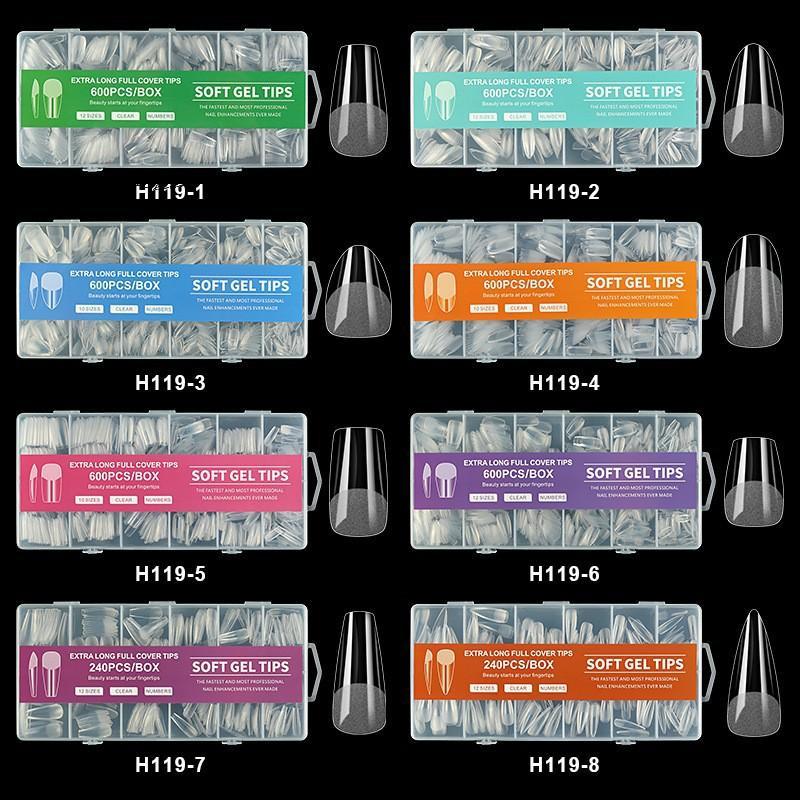 600Pcs Short Almond Soft Gel Nail Tips Full Cover False Nails for Acrylic Manicure Salon Home Press-On Nails