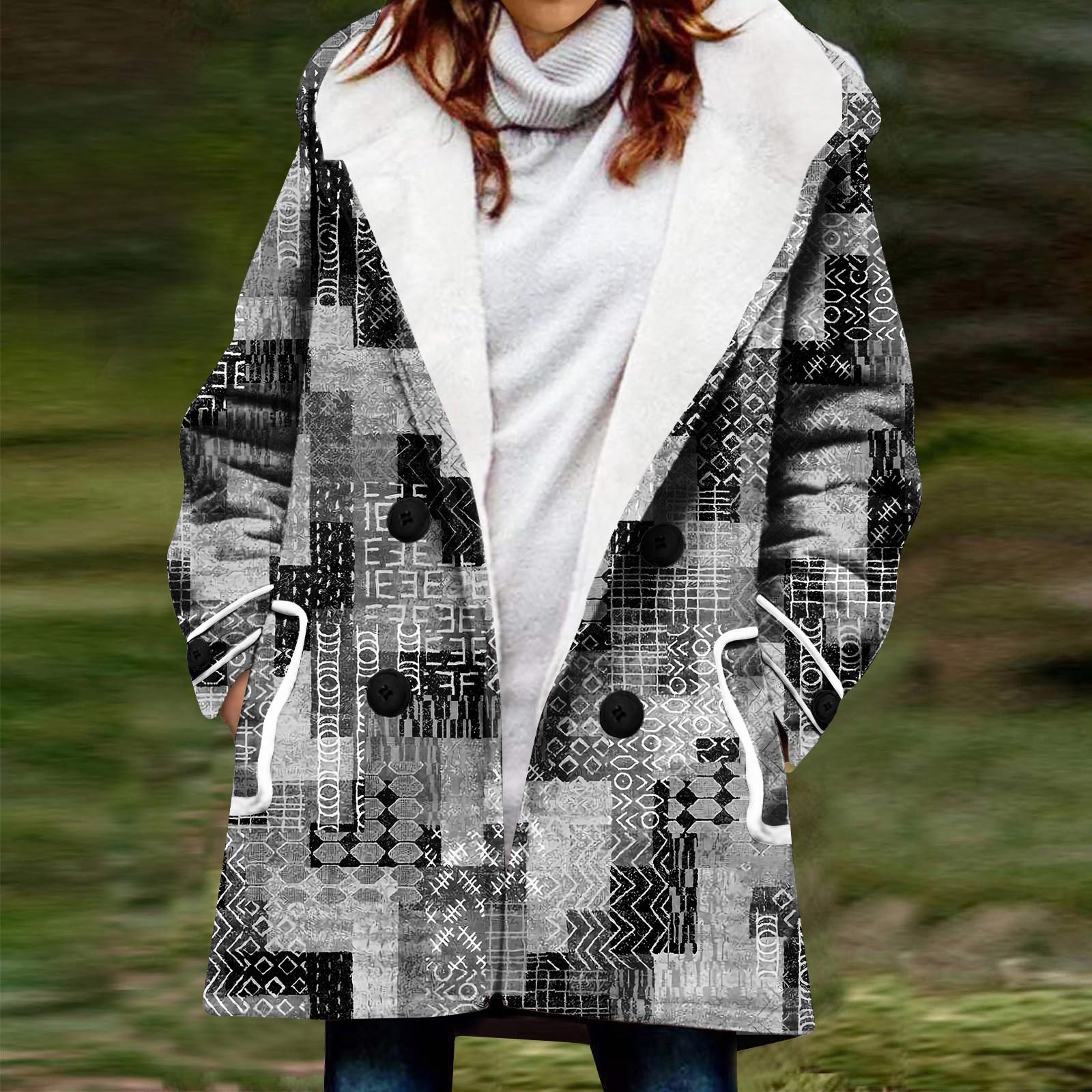 

Женское зимнее пальто, теплое мохнатое пуховое пальто с капюшоном и пуговицами, куртка XL