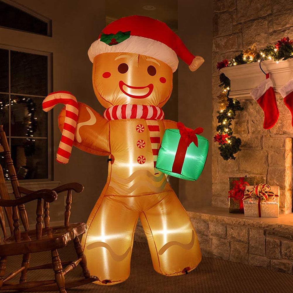 8FT Christmas Inflatables Gingerbread Man with Build-in LEDs Outdoor Decorations Christmas Blow Up Yard Garden Decorations