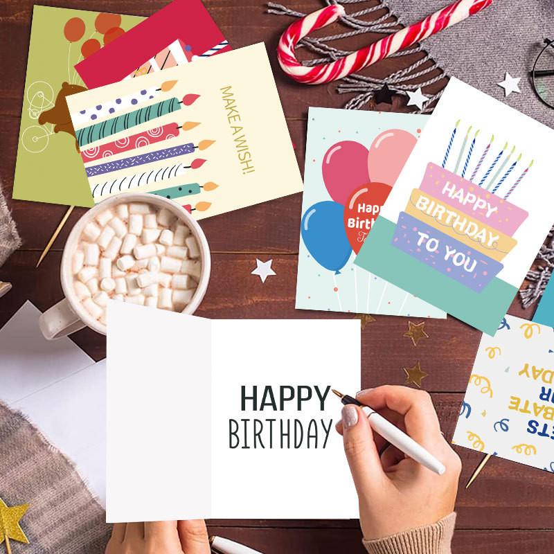 Birthday Theme Cake Candle Balloon Pattern Greeting Card Envelope Stickers Set