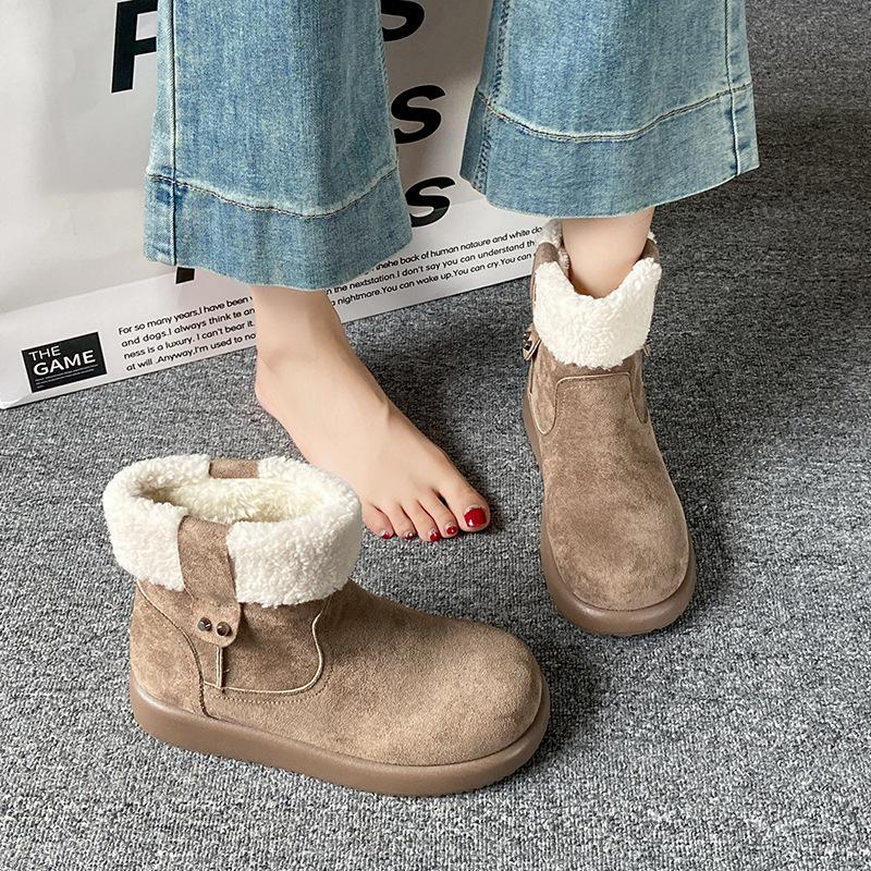 Women's Large Size Soft Sole Heightening Winter Warm Fur One Anti-slip Snow Boots Plush Lined Ankle Boots Outdoor Sports Furry Mouth Cotton Boots