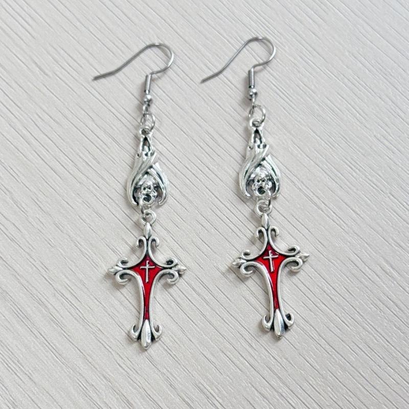 Gothic Stainless Steel Bat Cross Earrings – Niche Design Drops