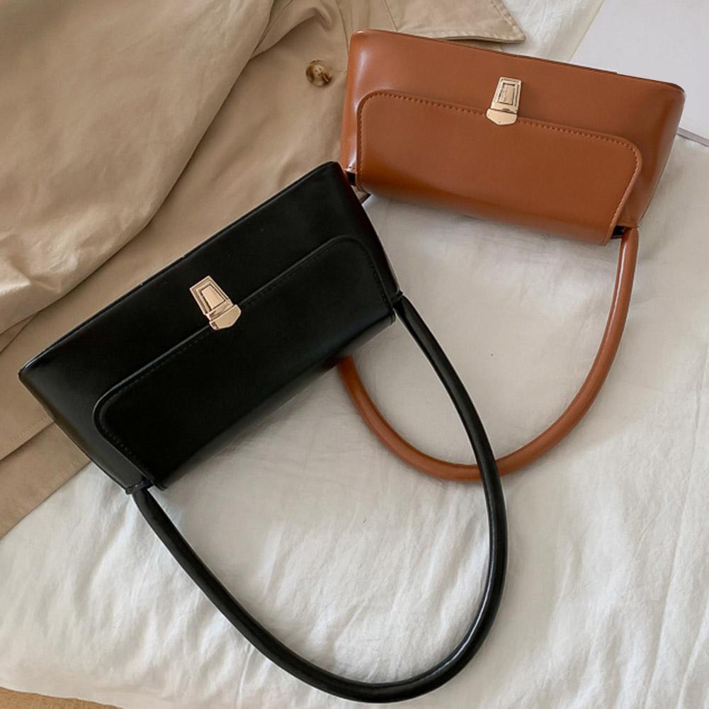 Women Shoulder Bag Trendy Underarm Bag Portable Casual PU Leather Solid Color Simple Handle Shoulder Bag Handbags
