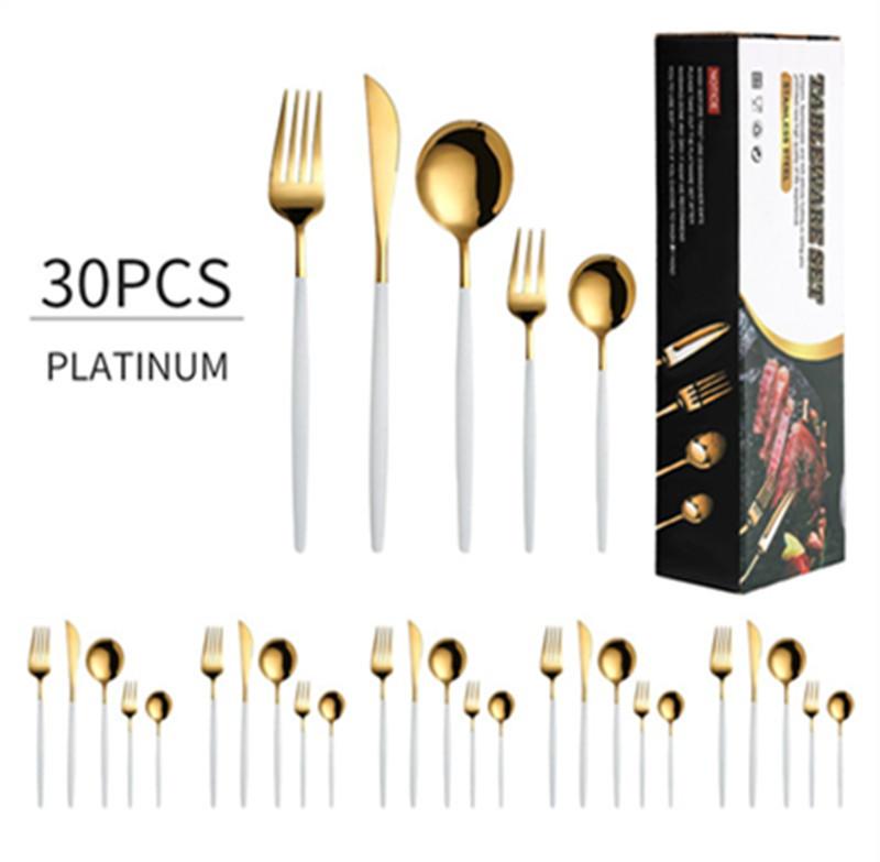 Gold Cutlery Set Stainless Steel Dinnerware Set 30Pcs Knives Forks Coffee Spoons Flatware Set Kitchen Dinner Tableware Set