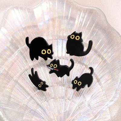 Cute Black Cat Brooch Jeans Cartoon Animal Black Cat Enamel Pin Funny Decorate Black Cat Metal Badge Schoolbag Decoration
