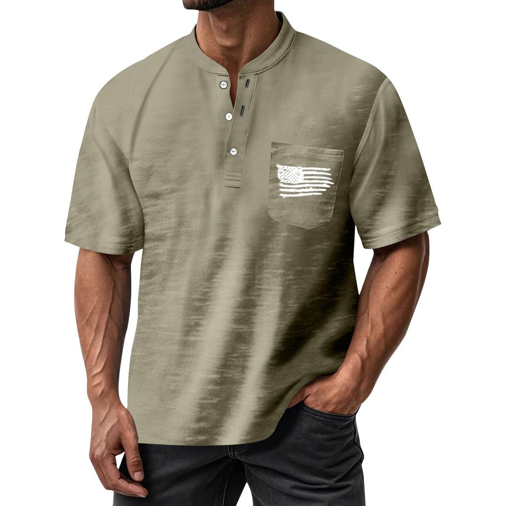 Men's Summer Round Neck Short Sleeve T-Shirt Neck Men's All-match Casual Button Shirt