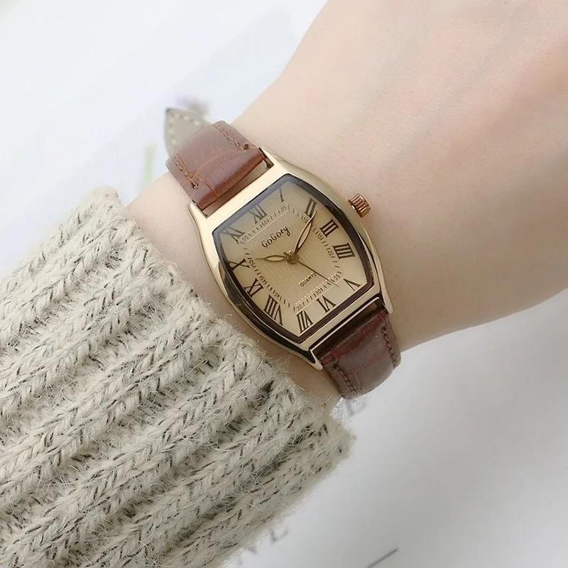 Uhr für Frauen Kleine Damen Armbanduhren Braun Retro Vintage Leder Armband Uhr Schwarz Quarz Armbanduhren Reloj Mujer
