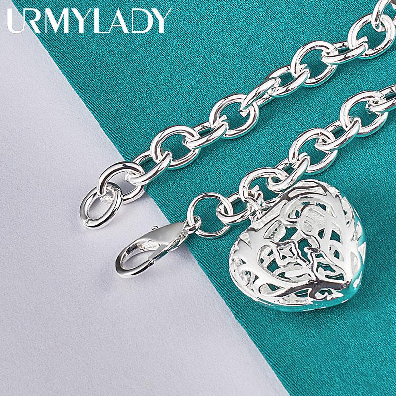 925 Sterling Silber Hohl Herz Anhänger Armband Für Frauen Hochzeit Party Mode Schmuck