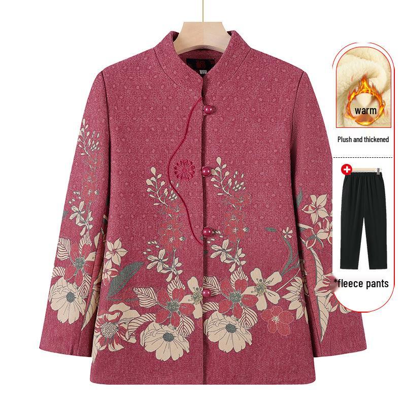 Elderly Women's Spring Coat, New Style for 60-70-Year-Olds, Stand-Up Collar, Long-Sleeve Top for Grandma