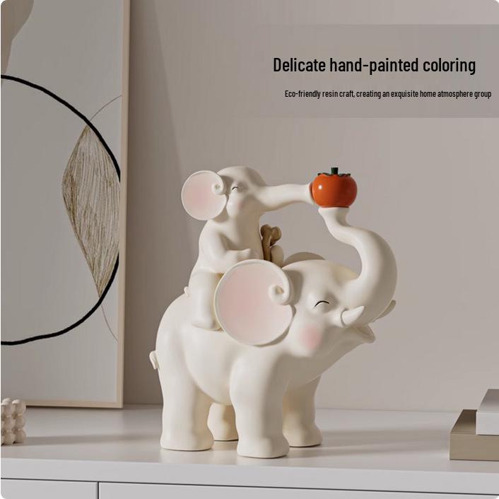 Cute Cream Elephant Mother and Calf Figurine for Living Room or Wine Cabinet Decoration