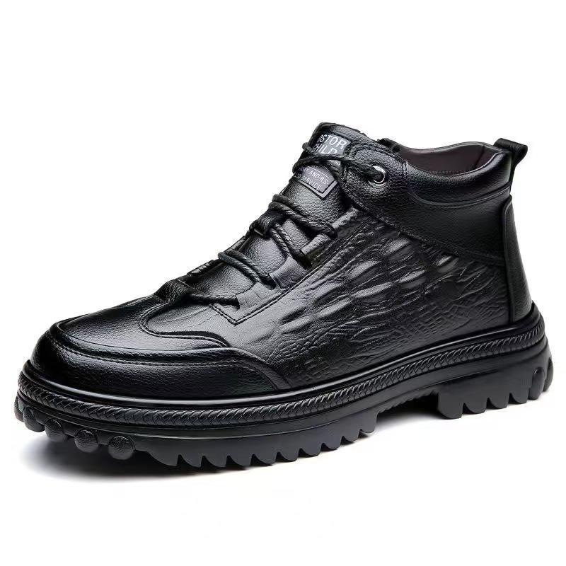 Men's Winter Fleece-Lined Cotton Leather High-Top Boots