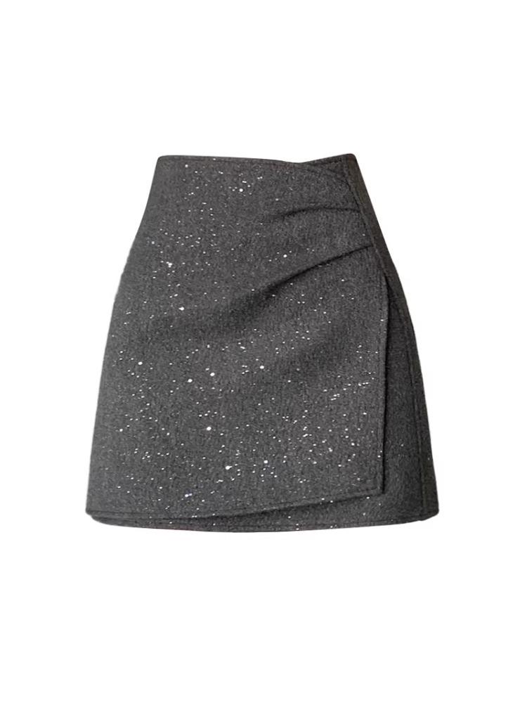 Sequin Tweed High-Waisted Irregular A-Line Slimming Skirt - Autumn/Winter 2025 Collection