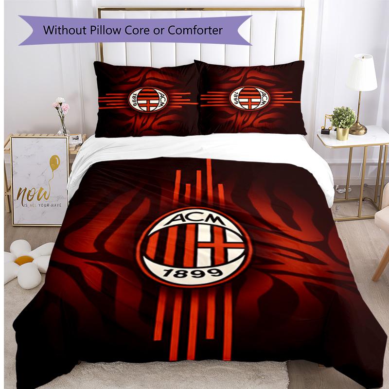 Set Lenzuola Stampa AC Milan 3 Pezzi Morbido Delicato sulla Pelle Lavabile Copripiumino e Federe Set Stagione Unica Camera da Letto