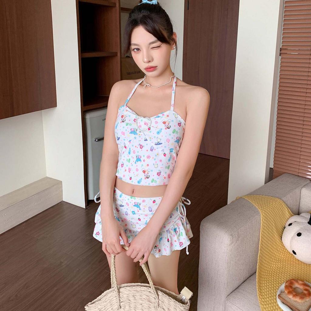 South Korea INS New Swimsuit Female Split, Skirt Sweet and Cute Cartoon Student Girl Vacation Hot Spring Swimsuit Female