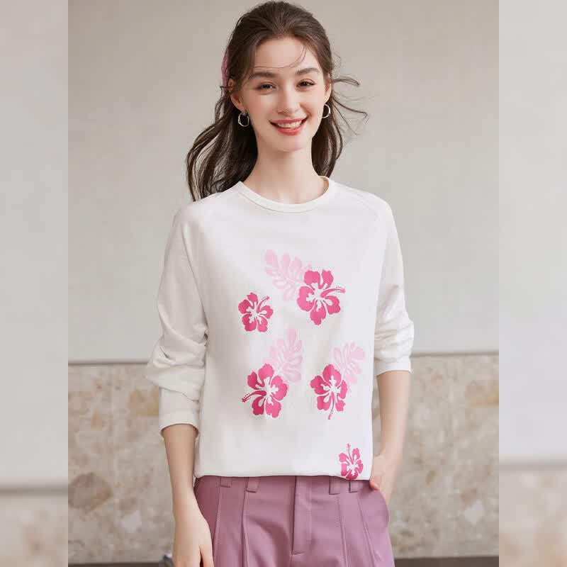 Bailuyu 2026 S/S Relaxed Fit Floral Print Long Sleeve T-Shirt M