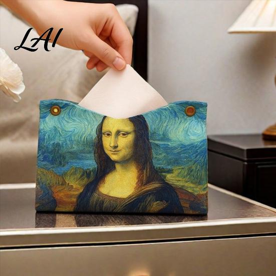 Dining Room Napkin Box Leather Tissue Cover Foldable Desktop Organizer Oil Painting Style Holder Case Modern Home Decor Facial Paper Organizer