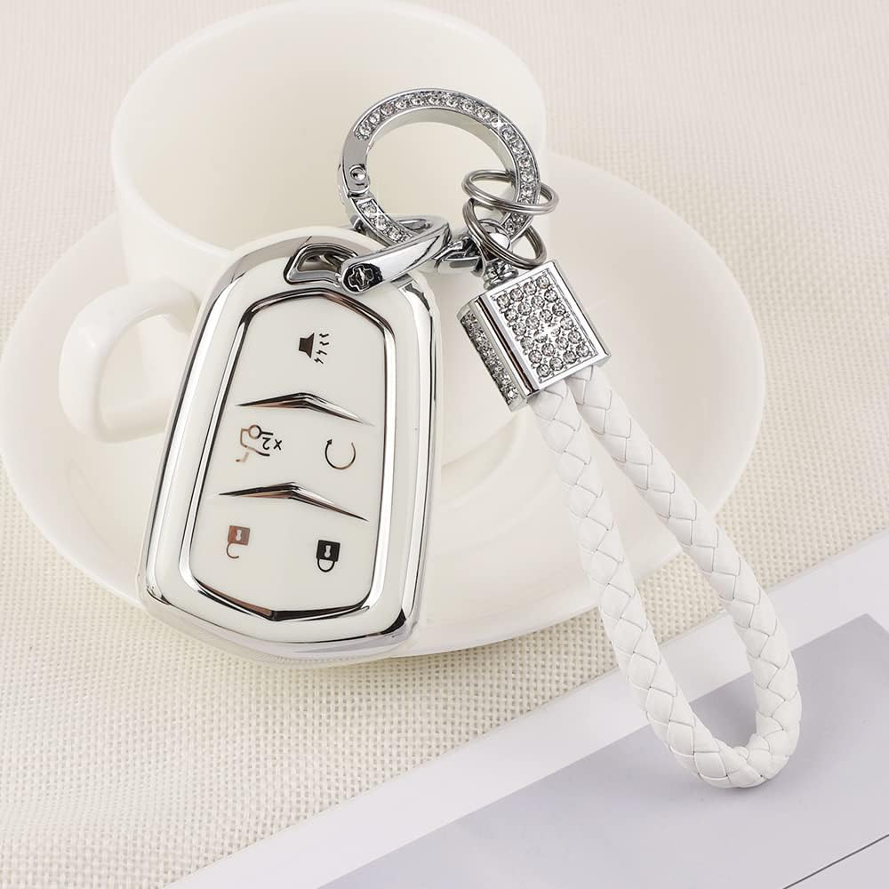 PIFOOG Key Fob Cover For Cadillac SRX CTS CT6 XTS XT5 XT6 XT4 ATS Accessories TPU 5 Button Keys Case Shell Protecor Glitter Car Keychain Girly Women