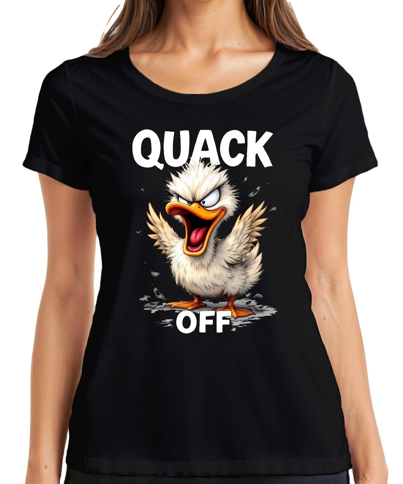 QUACK OFF lustige wütende Ente frech Cartoon Spruch sarkastisch Damen T-Shirt L