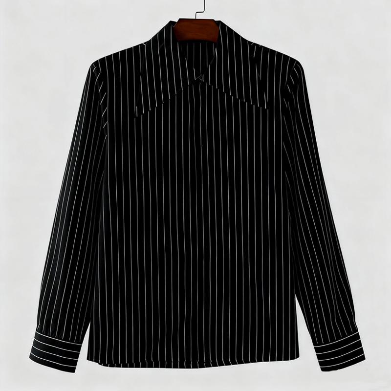 

INCERUN Oversized Men Casual Long Sleeve Lapel Striped Print Shirts S чёрный