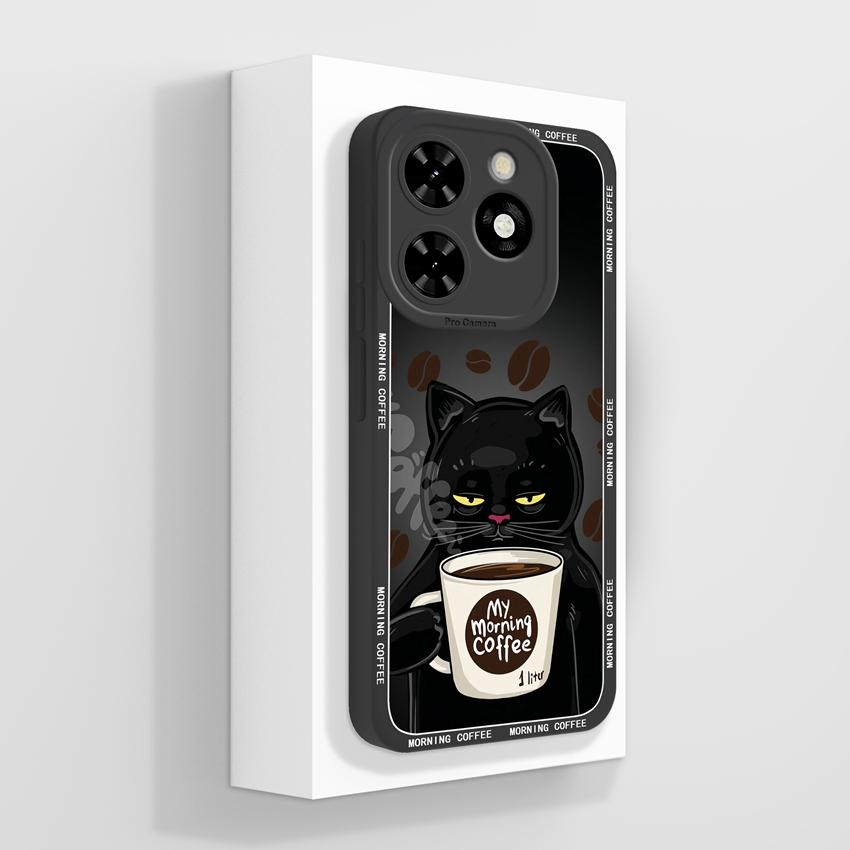 For Tecno Pop 10C Camon 40 Pro Premier Phone Bags Cute Black Cat Patterns Liquid Silicone Anti Fall Durable Premium Protection Cases For Tecno Housing